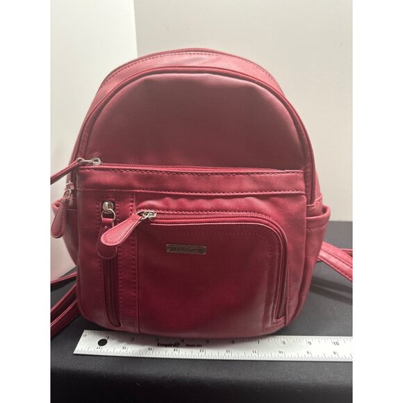 Multisac Red Maroon Faux Leather Mini Backpack Purse - Picture 3 of 16